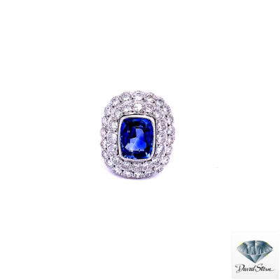 2.35 CT Cushion Sappire Faceted Couture Ring in Platinum