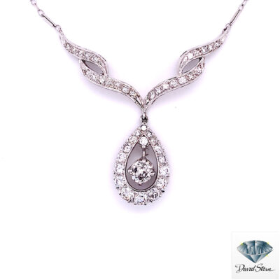 1.50 CT Round Brilliant cut Diamond Vintage Necklace in 14kt White Gold