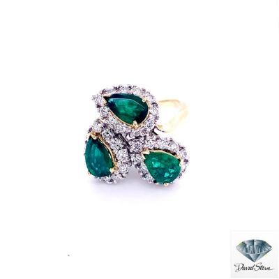 2.10 CT Pear Emerald Pear Couture Ring in 14kt White Gold with Diamonds