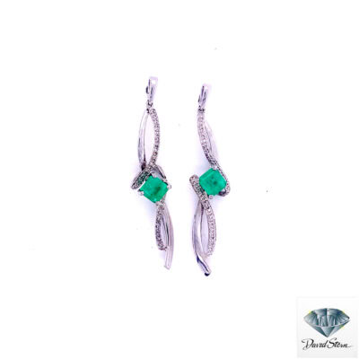 1.10 CT Radiant Step Emerald Fashionable Earrings in 14kt White Gold